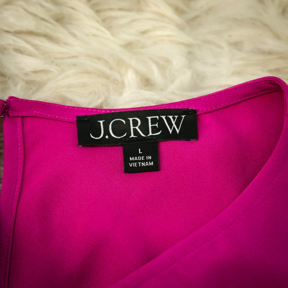 J. Crew Size Large L Pink Winter Garden Crew Long Bell Sleeve Satin Top Blouse - Picture 5 of 8